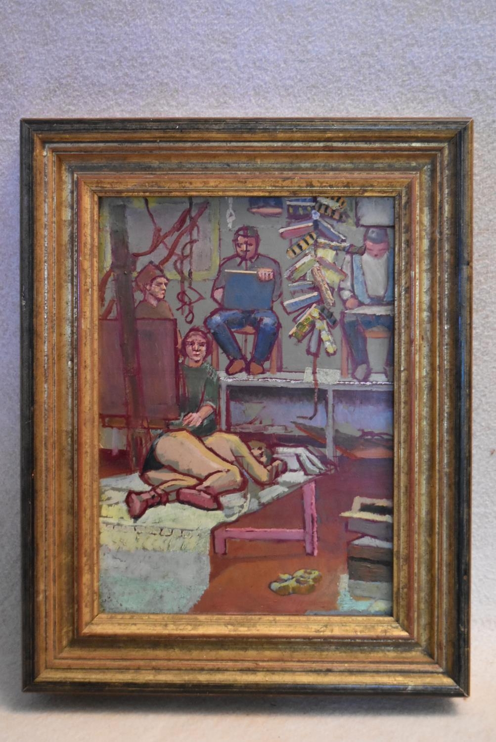 Bryan Ward, a framed oil on board, Modern British style, Reclining Pose at the University Studio,