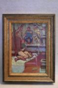 Bryan Ward, a framed oil on board, Modern British style, Reclining Pose at the University Studio,