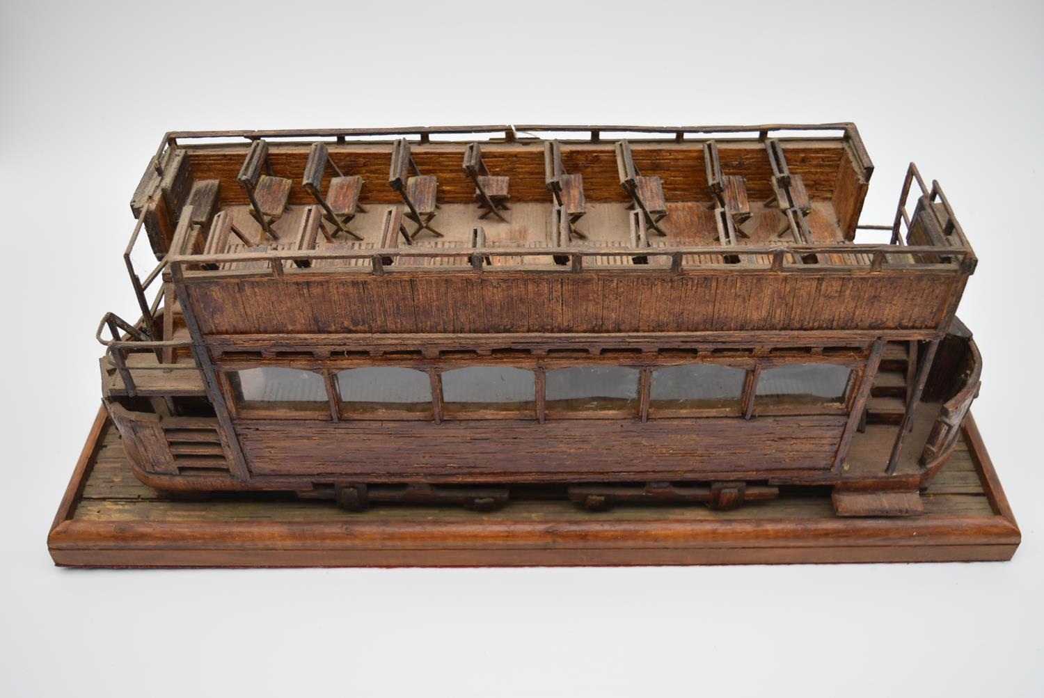 A 19th century style open topped tram made from matchsticks. H.24 W.60 D.15cm - Image 3 of 7