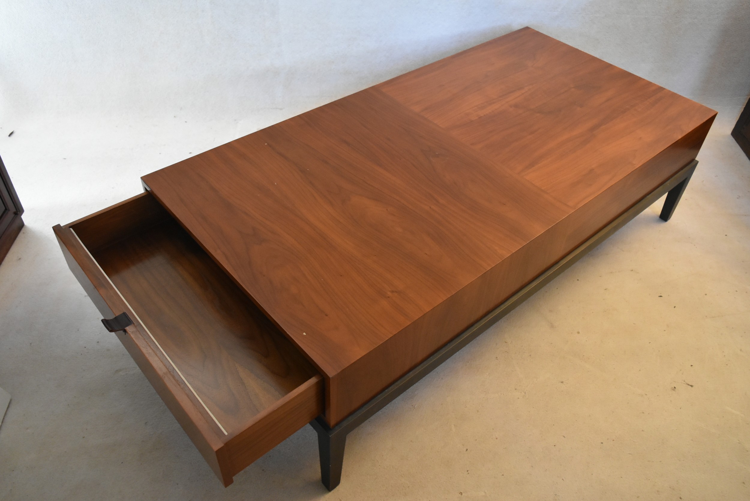 A contemporary teak coffee table fitted with end drawer on painted base with square tapering - Image 4 of 6