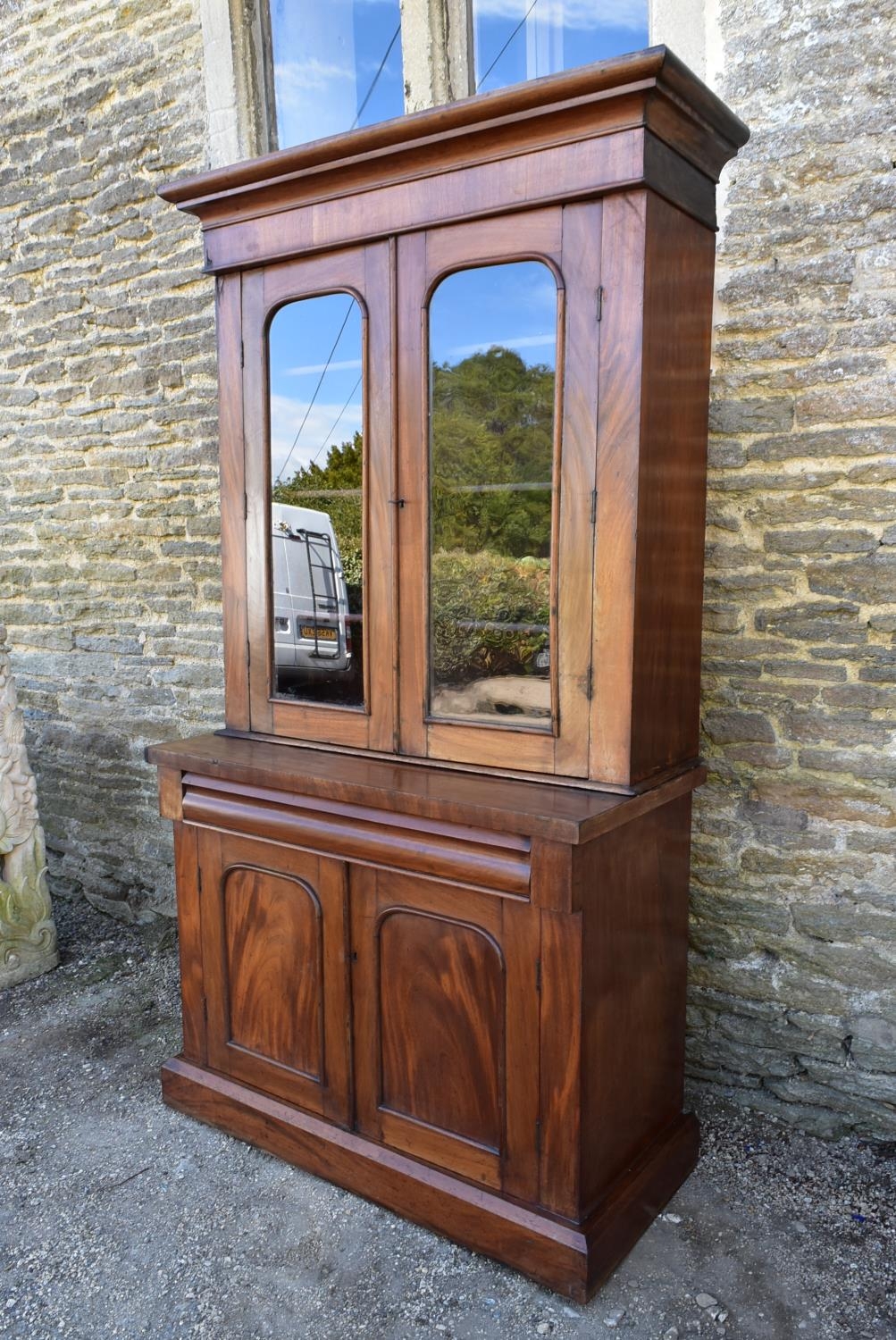 A Victorian mahogany library bookcase with upper glazed section above frieze drawer and panel - Image 4 of 9