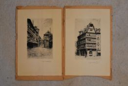 Leopold Robin - A pair of early 19th century unframed Strasbourg etchings, signed. H.23 W.15cm