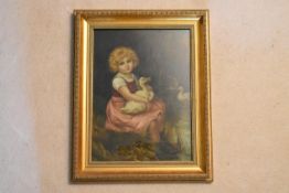 An 18th century style framed and glazed oil on panel, study of a young seated girl. H.52 W.41cm