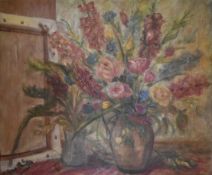 A framed oil on canvas, still life flowers, indistinctly signed. H.60 W.70cm
