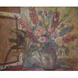 A framed oil on canvas, still life flowers, indistinctly signed. H.60 W.70cm