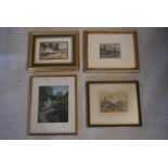 A collection of four framed and glazed watercolours, lakescape, village scene, etc. H.29 W.36cm (4)