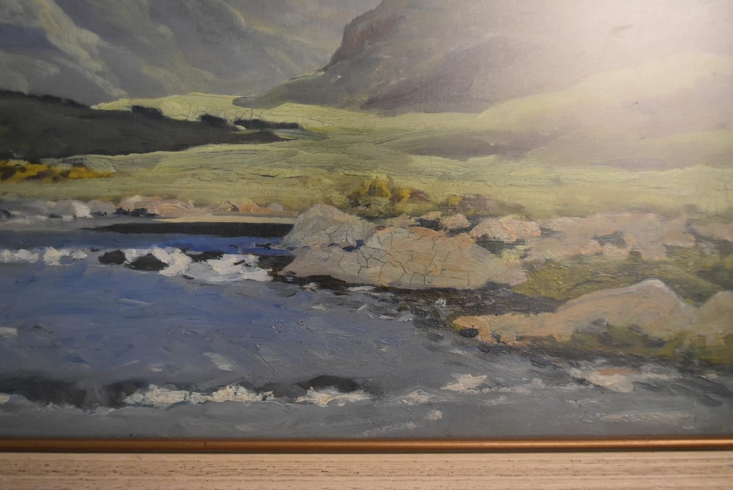 A framed oil on board, In the Maumturk Mountains, Connemara, signed J Scott Harrison, label to the - Image 3 of 8