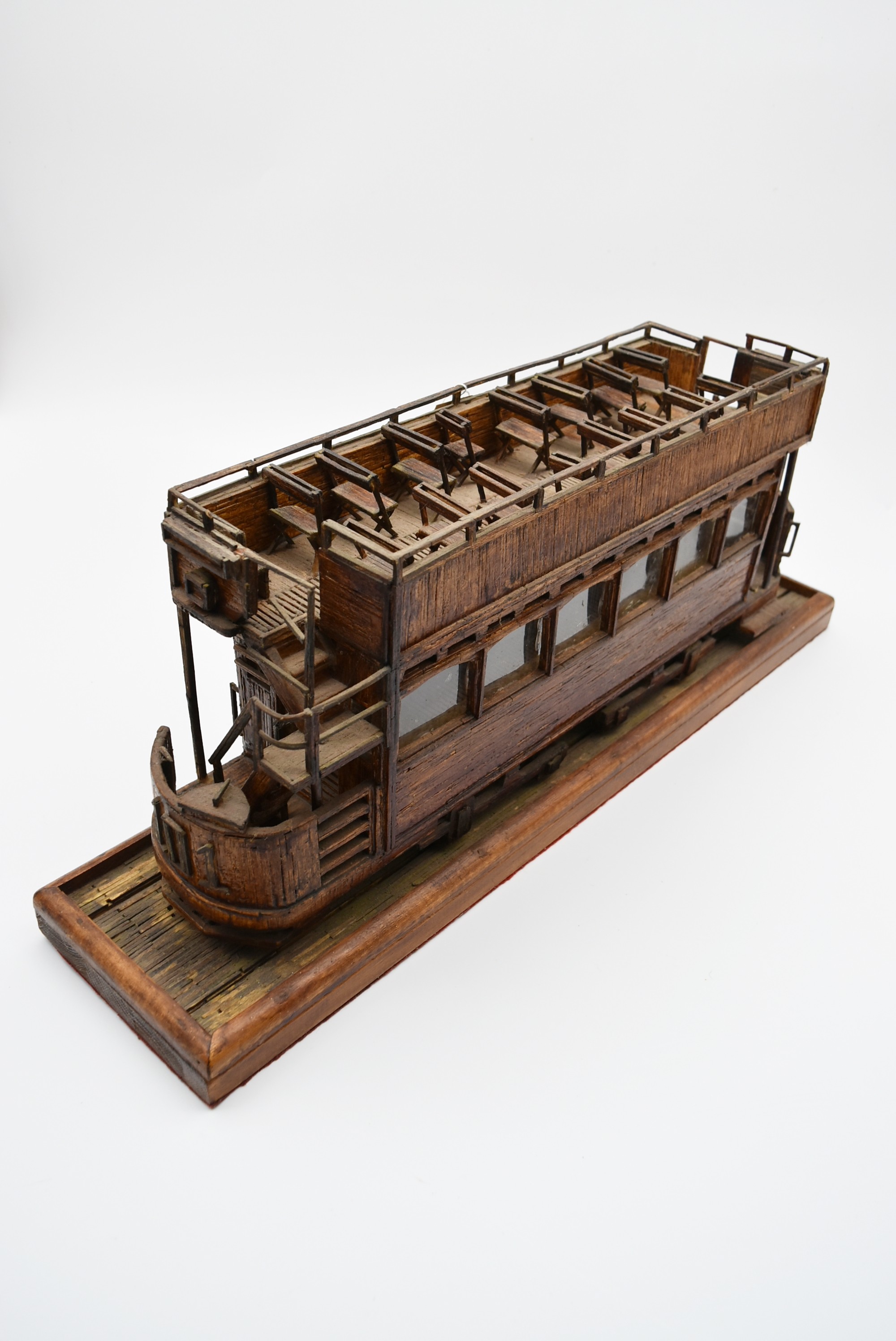 A 19th century style open topped tram made from matchsticks. H.24 W.60 D.15cm - Image 5 of 7