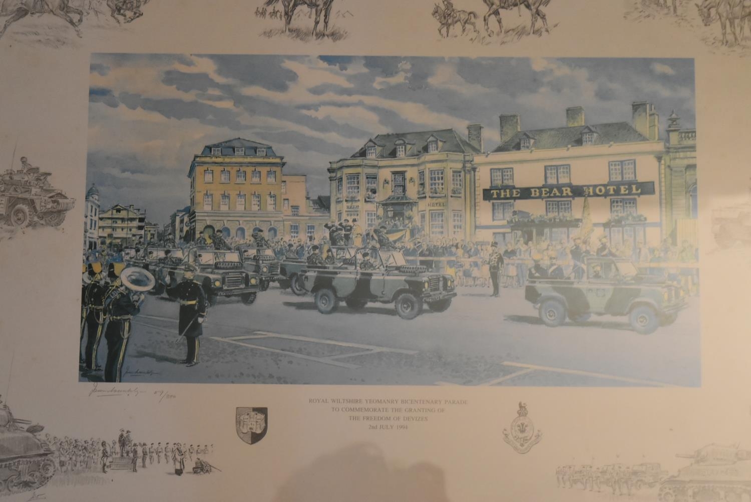 Two framed and glazed signed limited edition prints, The Royal Wiltshire Yeomanry receiving the - Image 2 of 10