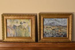 Two early 20th century gilt framed oil on boards, one depicting a mountainous scene and the other of
