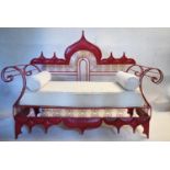 A mid century Southeast Asian terrace or conservatory seat in a painted solid wrought metal frame