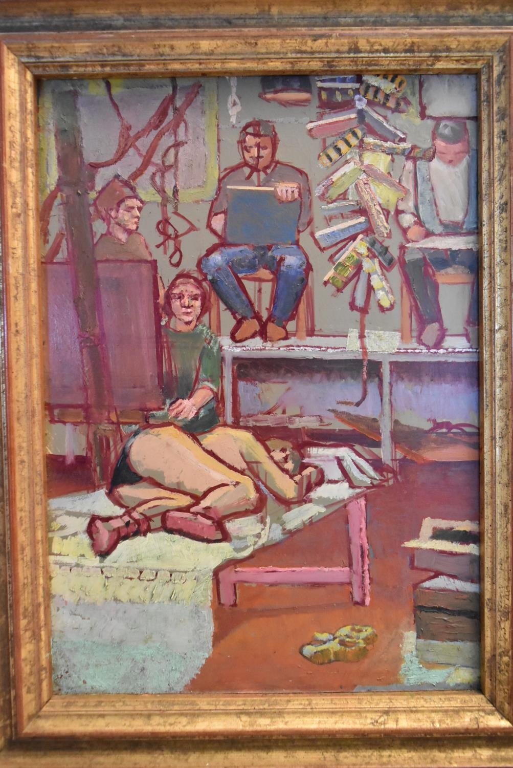 Bryan Ward, a framed oil on board, Modern British style, Reclining Pose at the University Studio, - Image 3 of 6
