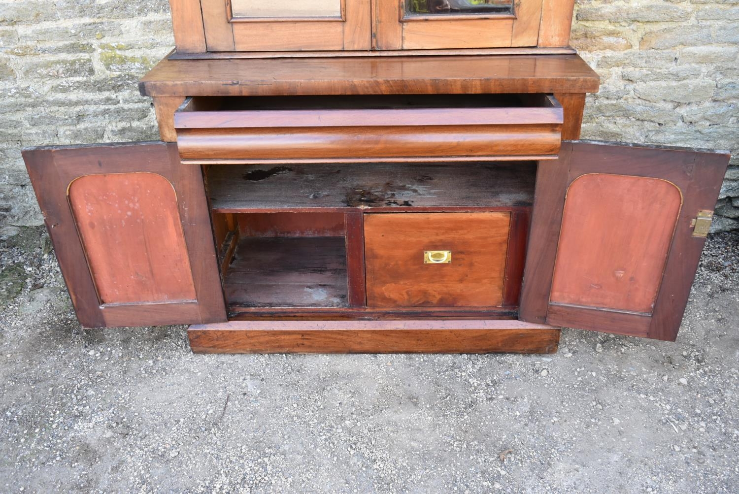 A Victorian mahogany library bookcase with upper glazed section above frieze drawer and panel - Image 5 of 9