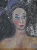 A gilt framed and glazed oil on canvas laid on board, female portrait, unsigned. H.51 W.40cm