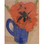 A framed and glazed watercolour, still life poppy in a vase, unsigned. H.52 W.44cm