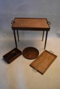 A vintage folding table with patent action, the "Osterley" table tray along with two other vintage