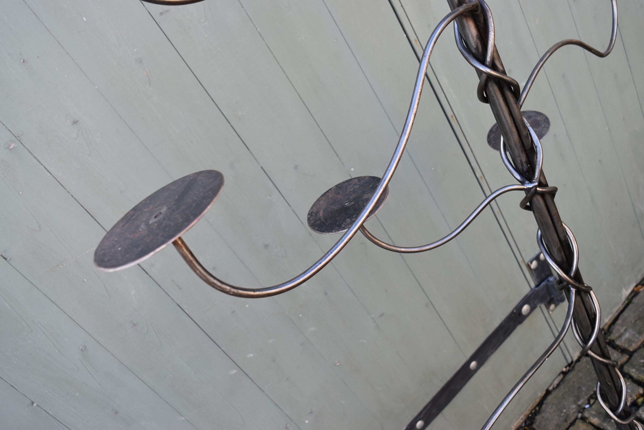 WITHDRAWN - A pair of bespoke tall steel coat hangers or candle stands. H.190 W.85cm - Image 5 of 6