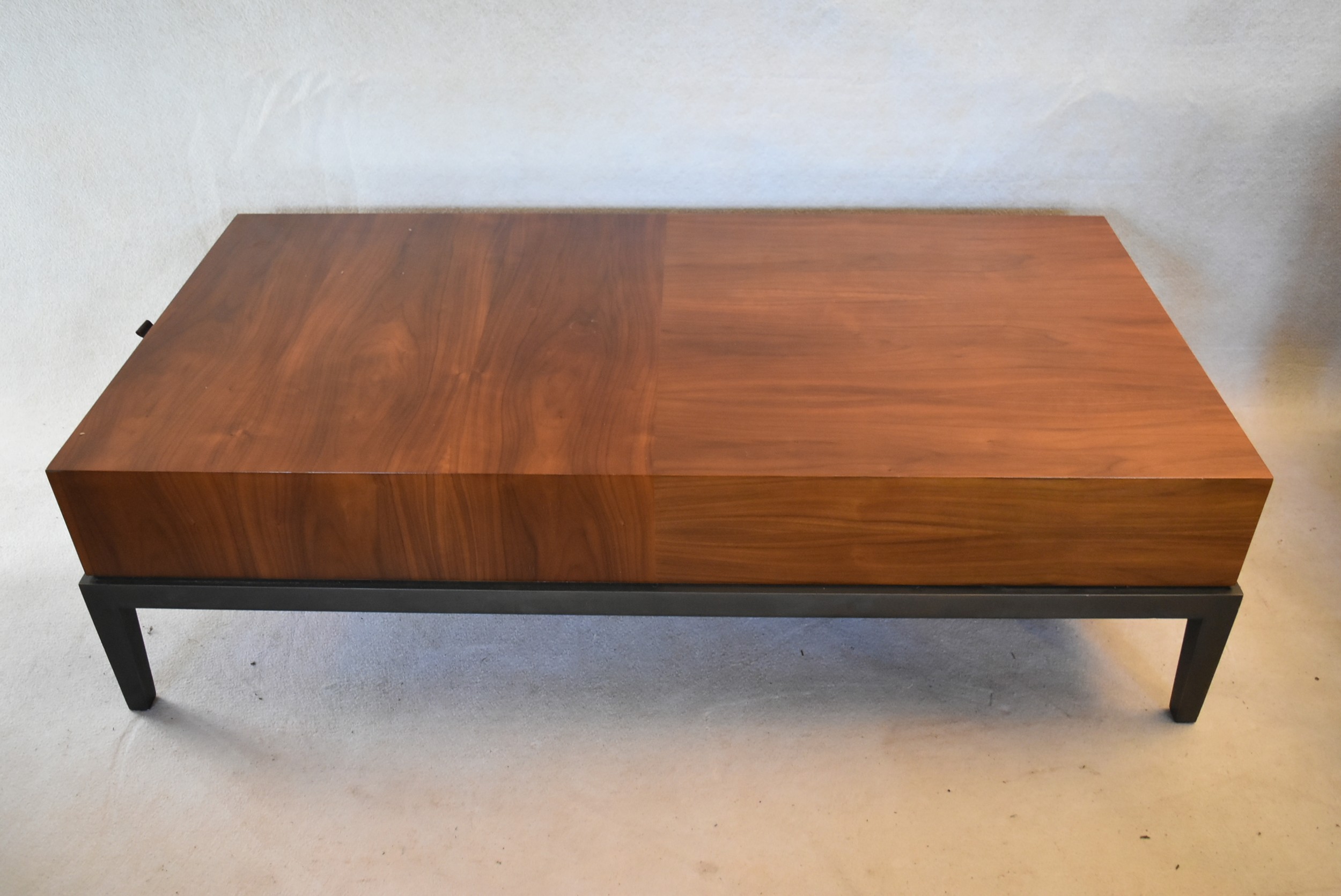 A contemporary teak coffee table fitted with end drawer on painted base with square tapering - Image 2 of 6