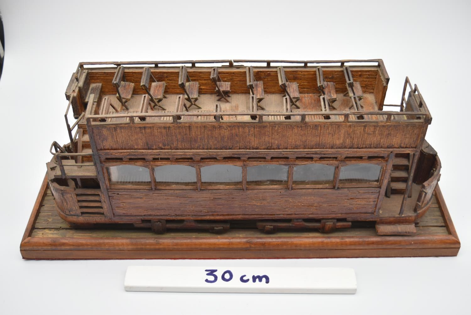 A 19th century style open topped tram made from matchsticks. H.24 W.60 D.15cm - Image 2 of 7