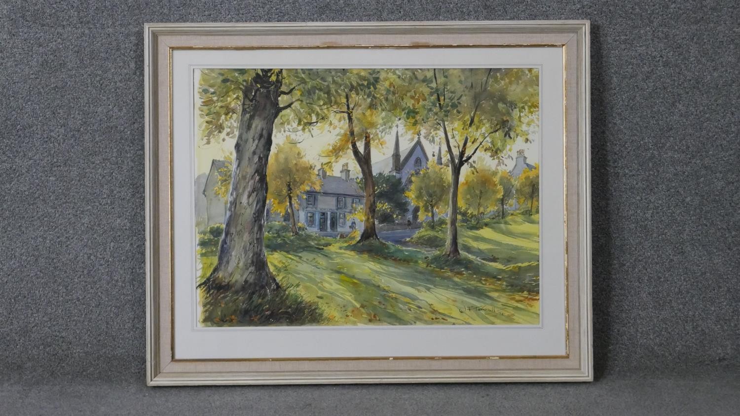 A framed and glazed watercolour of a house in a wood. Signed J.F. Turnbull. H.66 W.81cm - Image 2 of 5