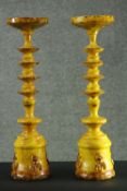 A pair of large early 20th century Turkish Canakkale style yellow and brown speckle glaze