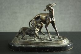 After Pierre-Jules Mène, A bronze figure group of a Greyhound and a King Charles Spaniel mounted
