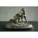 After Pierre-Jules Mène, A bronze figure group of a Greyhound and a King Charles Spaniel mounted