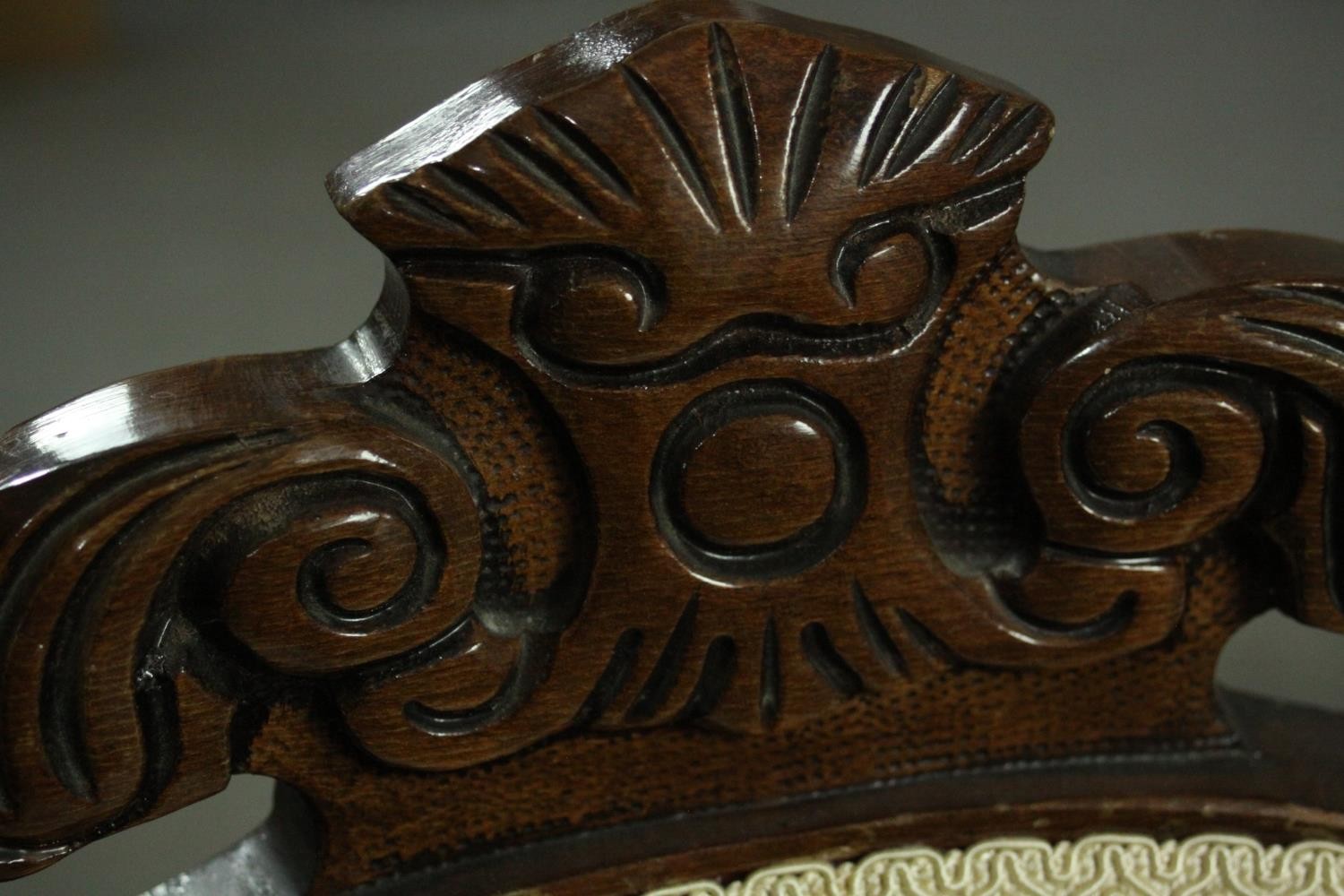 A French style walnut armchair along with a similar painted footstool. - Image 8 of 9