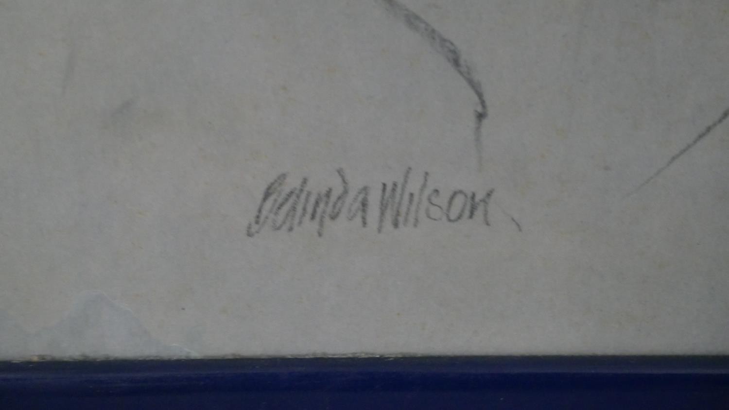 Belinda Wilson (1954-) A framed and glazed pastel on paper of a seated woman in blue skirt. Signed - Image 5 of 7