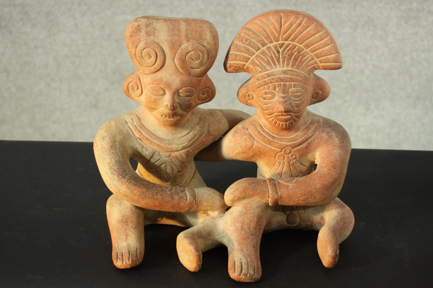 A terracotta figure of a couple, along with a ceramic elephant and a ceramic horse. H.30 W.30 D.6 - Image 5 of 11
