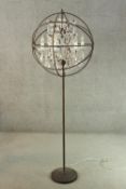 Standard lamp, contemporary wrought metal, six branches with crystal drops. H.176 cm