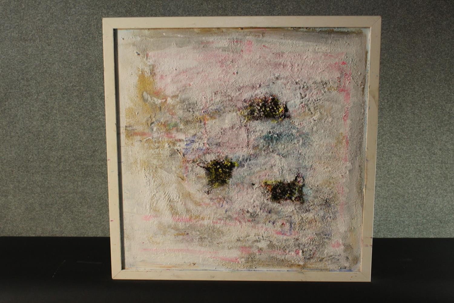 Jane Harris (1956-) A framed oil on board, abstract composition, unsigned. H.65 W.65 cm.