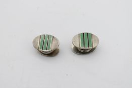 A boxed pair of antique green and blue enamel Malix German silver double cufflinks (Snap Button).