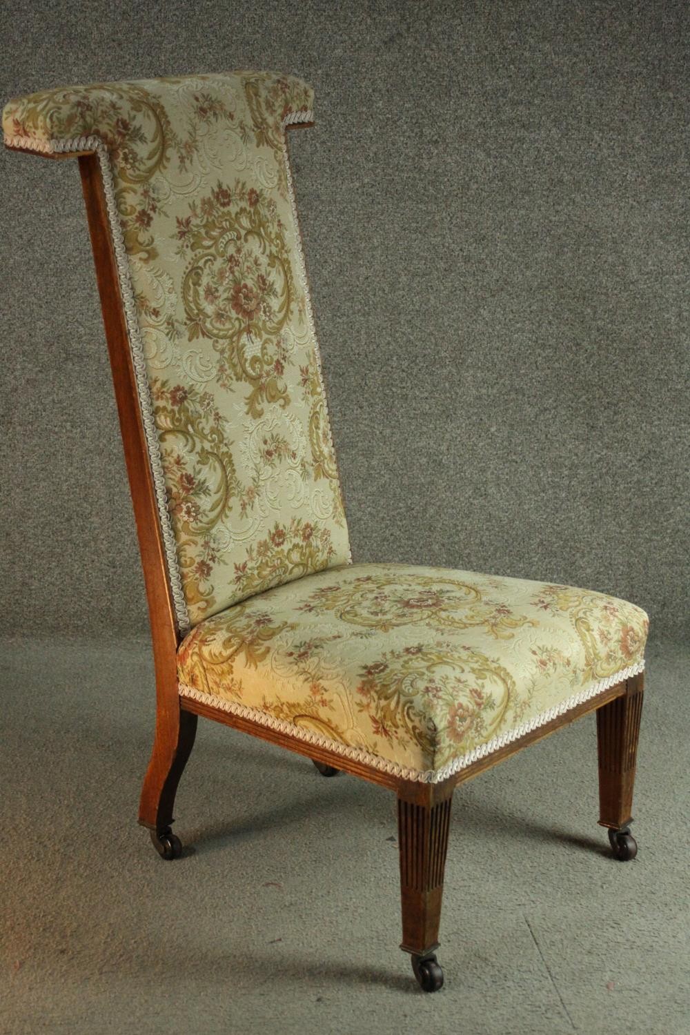 Prie Dieu chair, 19th century oak on square fluted tapering supports. - Image 2 of 6