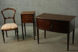 A Victorian dining chair, a Georgian style lamp table and an Edwardian mahogany cabinet. H.73 W.