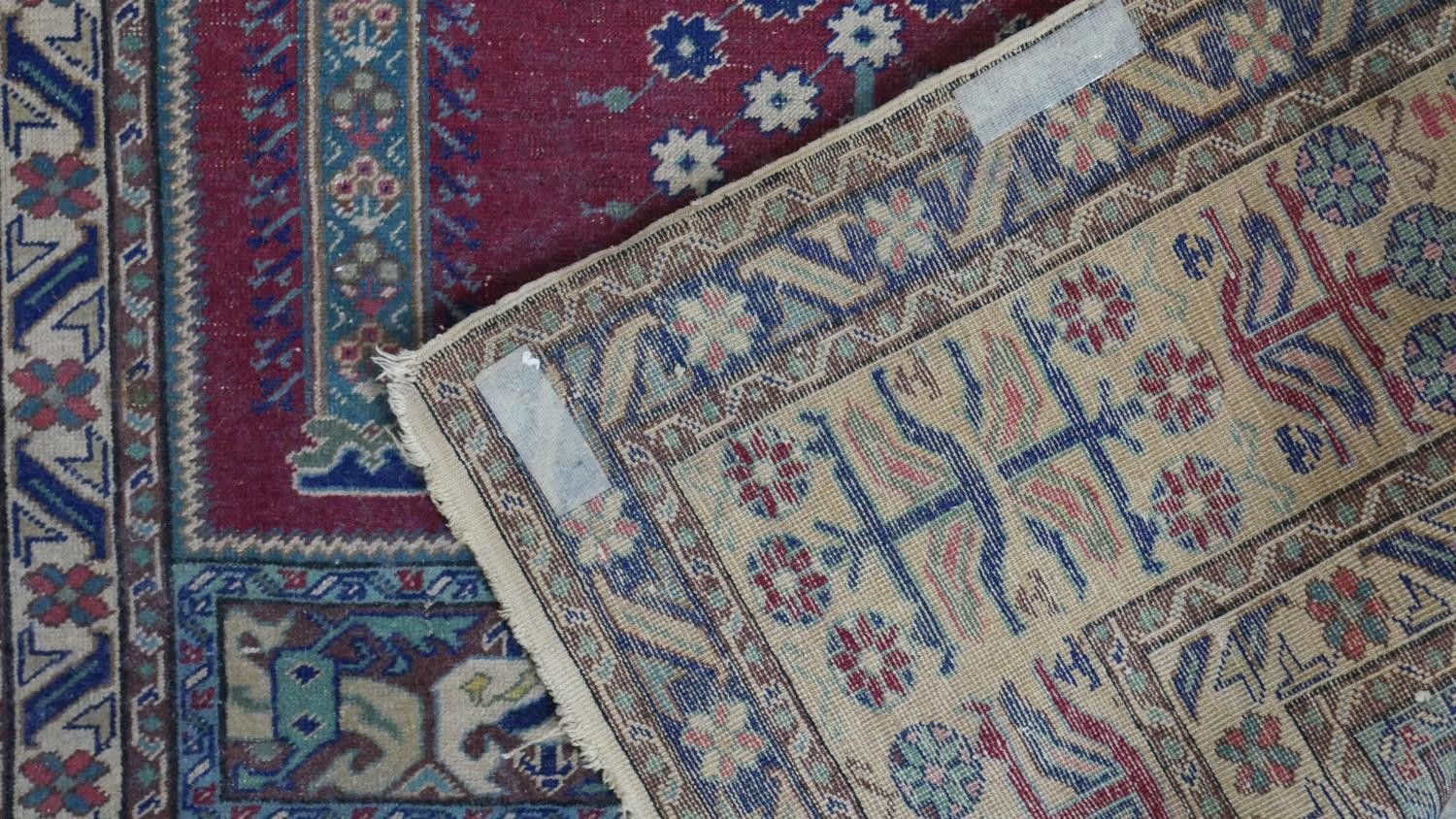 A Turkish Kayseri prayer mat with burgundy ground and floral multiple borders. L.170 W.115cm - Image 7 of 7