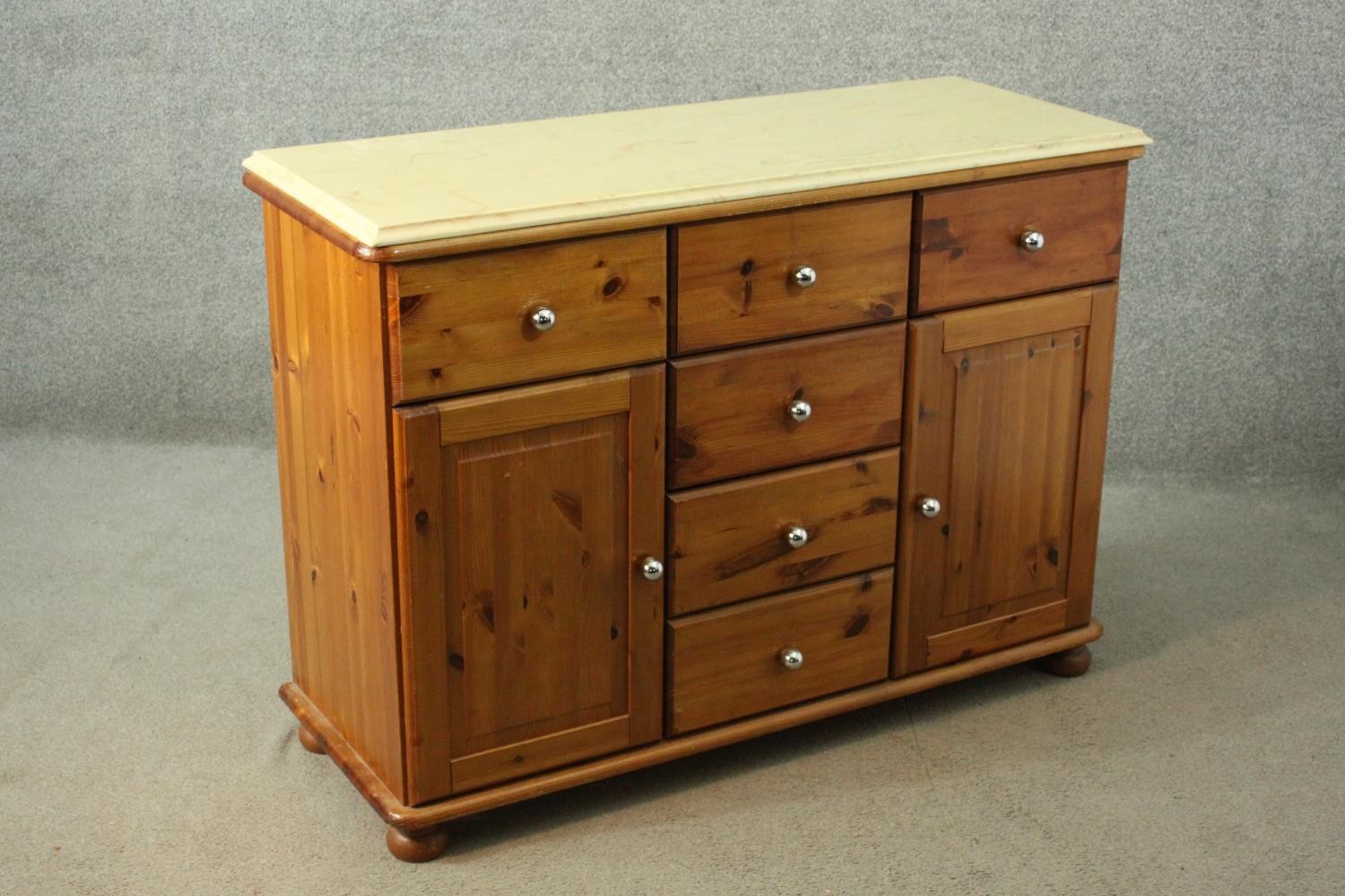 Sideboard, 19th century style pine with later marble top. H.84 W.116cm. - Image 2 of 6