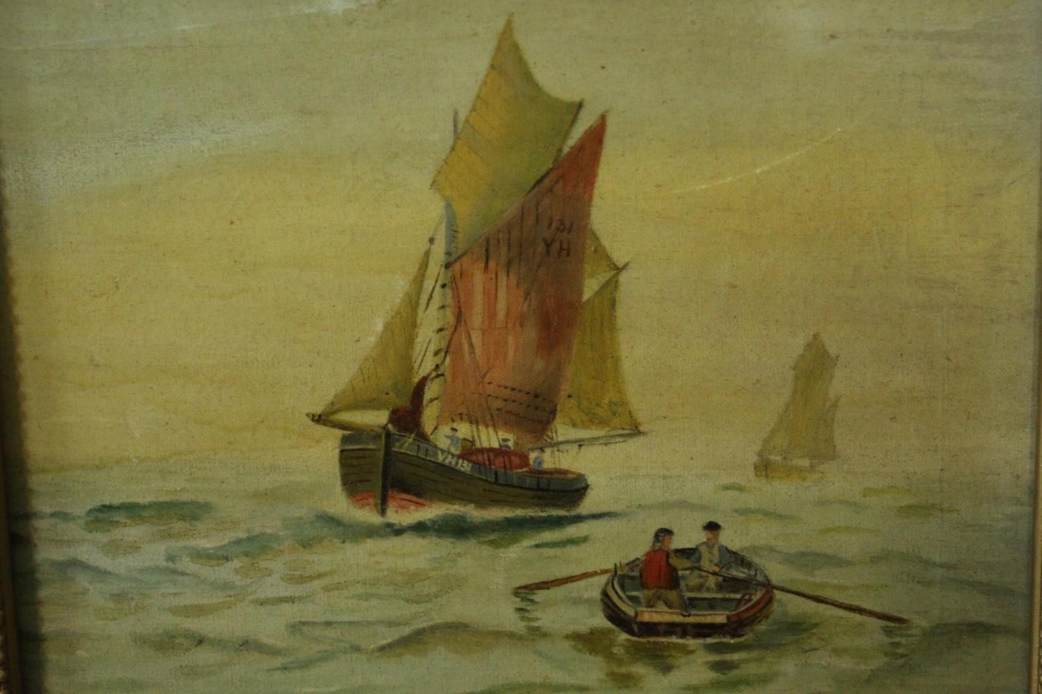 A 19th century framed and glazed watercolour, lakescape along with a 19th century oil of a seascape. - Image 5 of 6