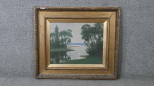 Harry Spence (1860 - 1928) - A gilt framed and glazed oil on canvas of a riverscape titled '