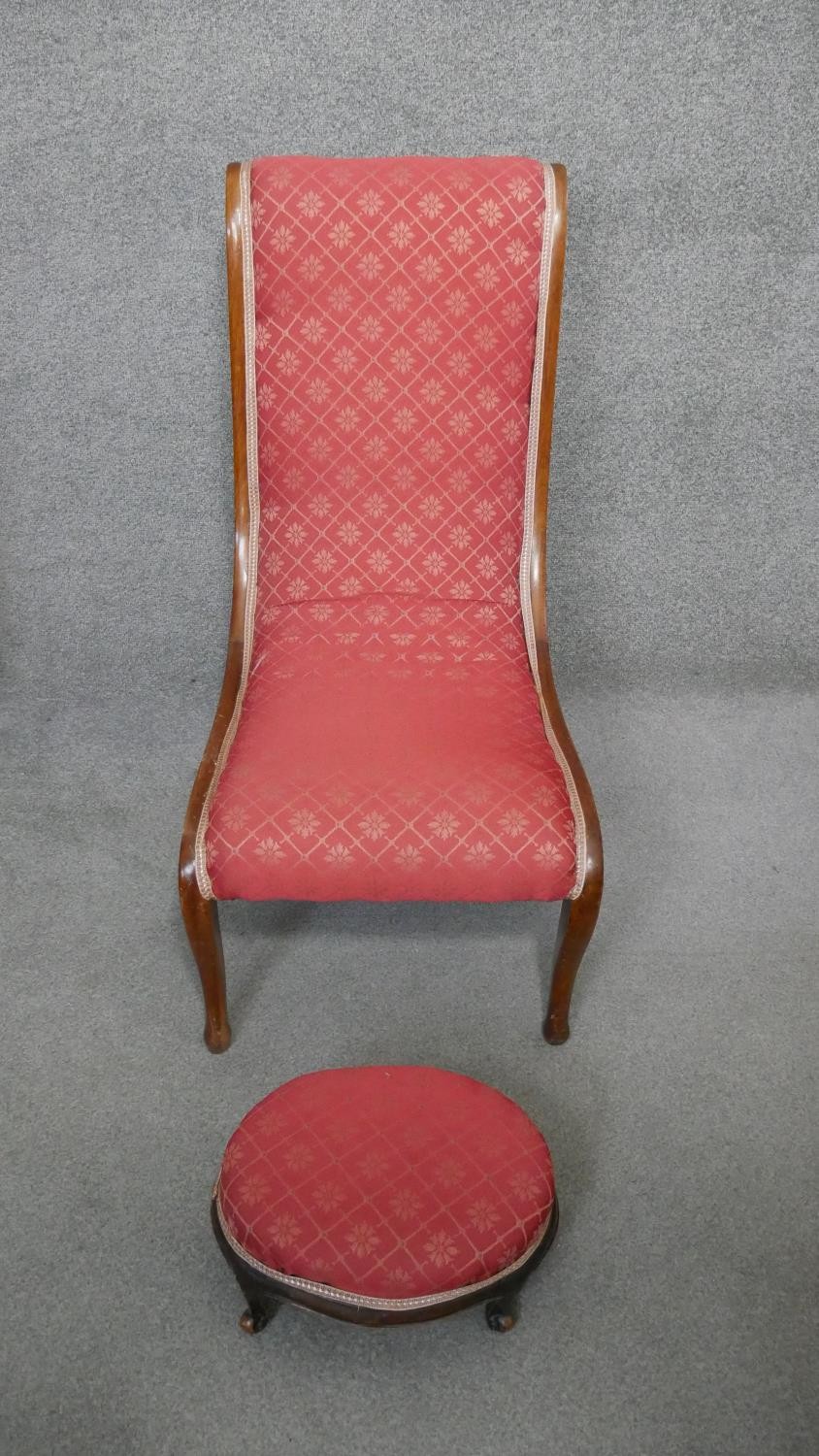 A 19th century mahogany framed nursing chair along with a 19th century footstool on cabriole - Image 2 of 7