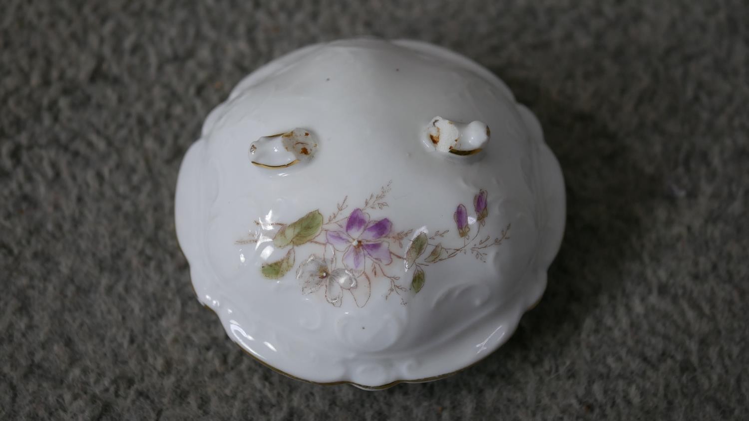 A Victorian hand painted fine china ten person part coffee set. Decorated with violets and gilded - Image 14 of 14