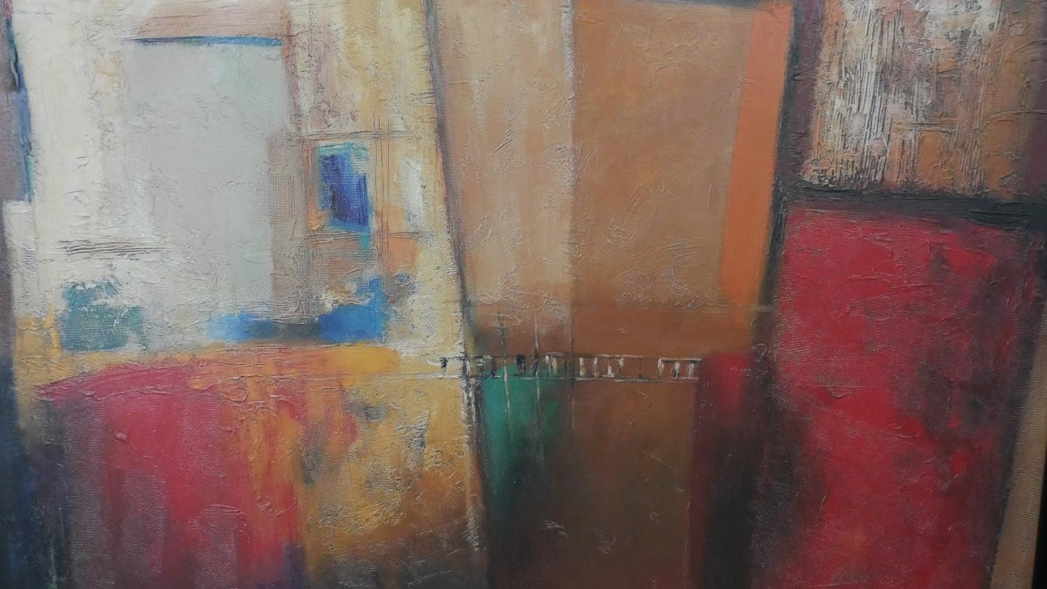 Michele Patrizio (1955-) A large framed print of an abstract oil on canvas. Printed signature. H.