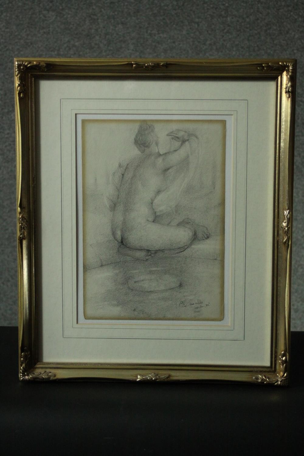 Ricardo Cinalli (B.1948), a framed and glazed pencil drawing, Renaissance style nude study, signed