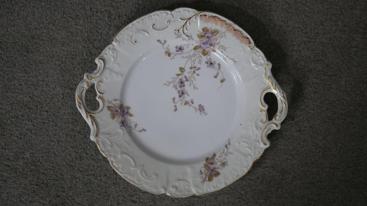 A Victorian hand painted fine china ten person part coffee set. Decorated with violets and gilded - Image 2 of 14