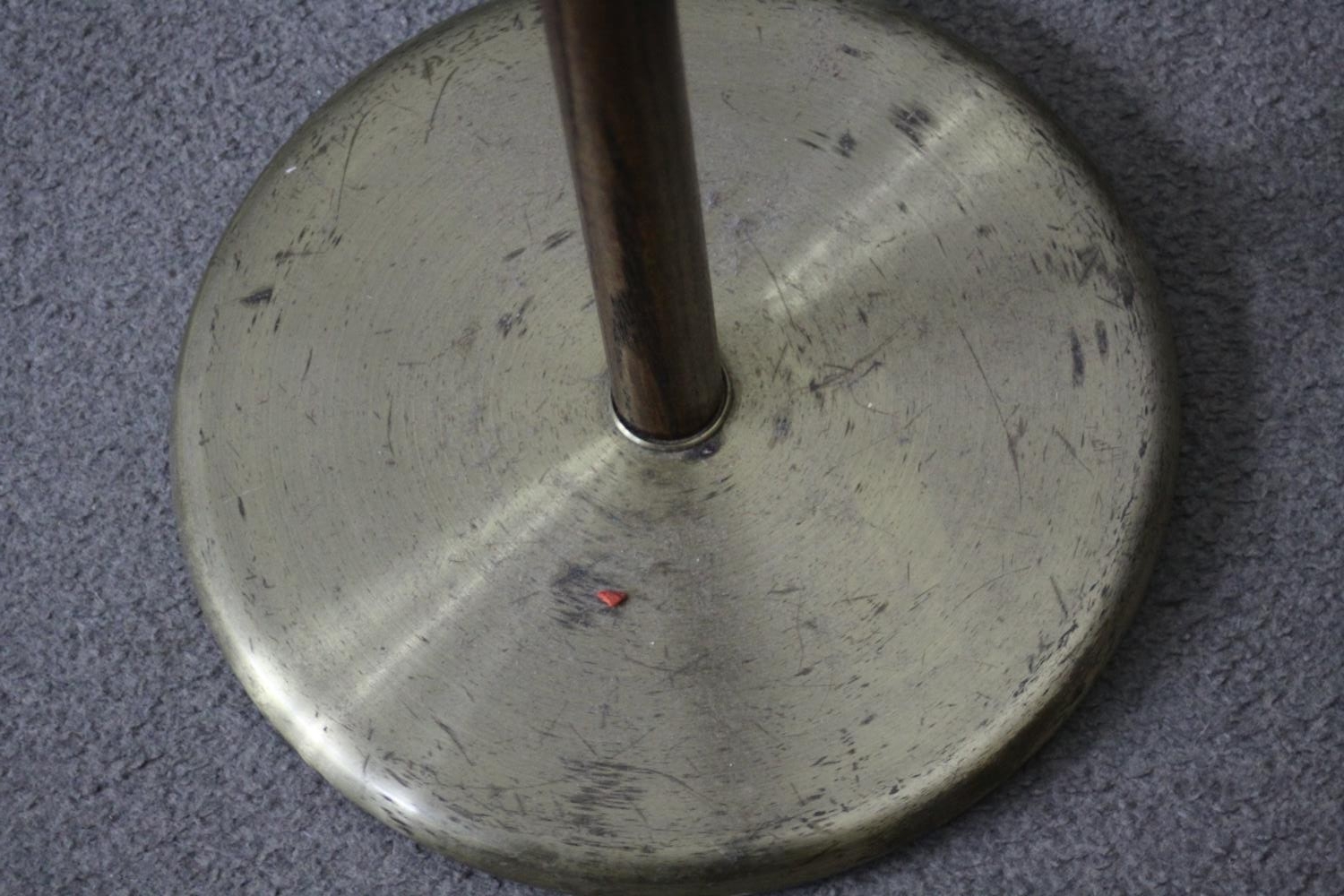 A vintage teak and brass standard lamp with hinged arm. H.143 Dia.30cm. - Image 3 of 4