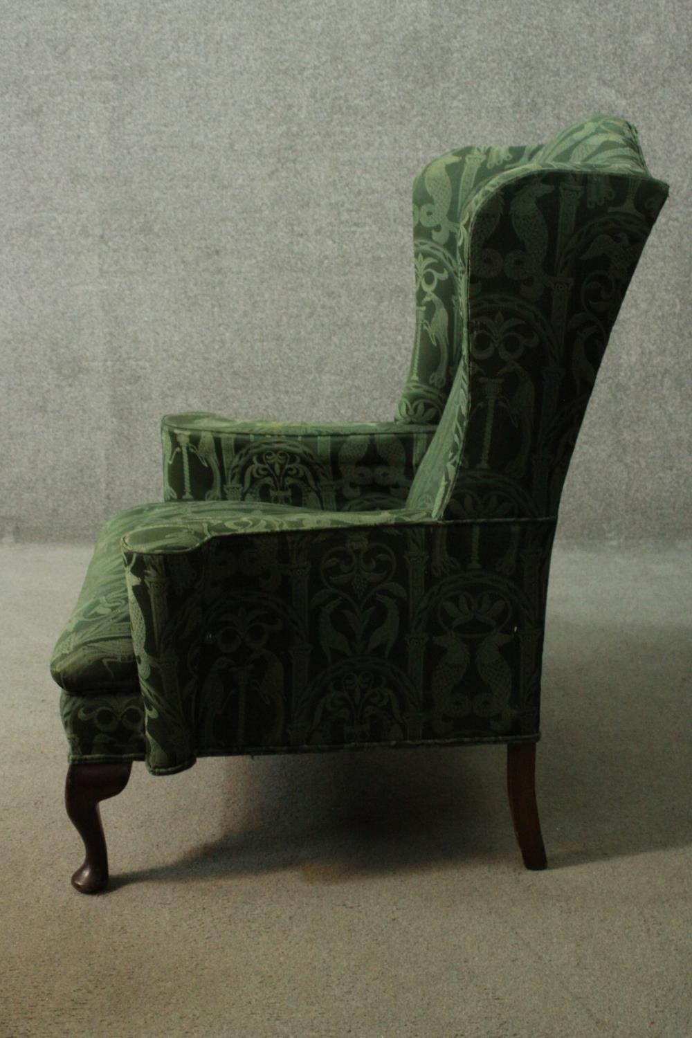 Armchair, Georgian style wingback on mahogany cabriole supports. - Image 4 of 6