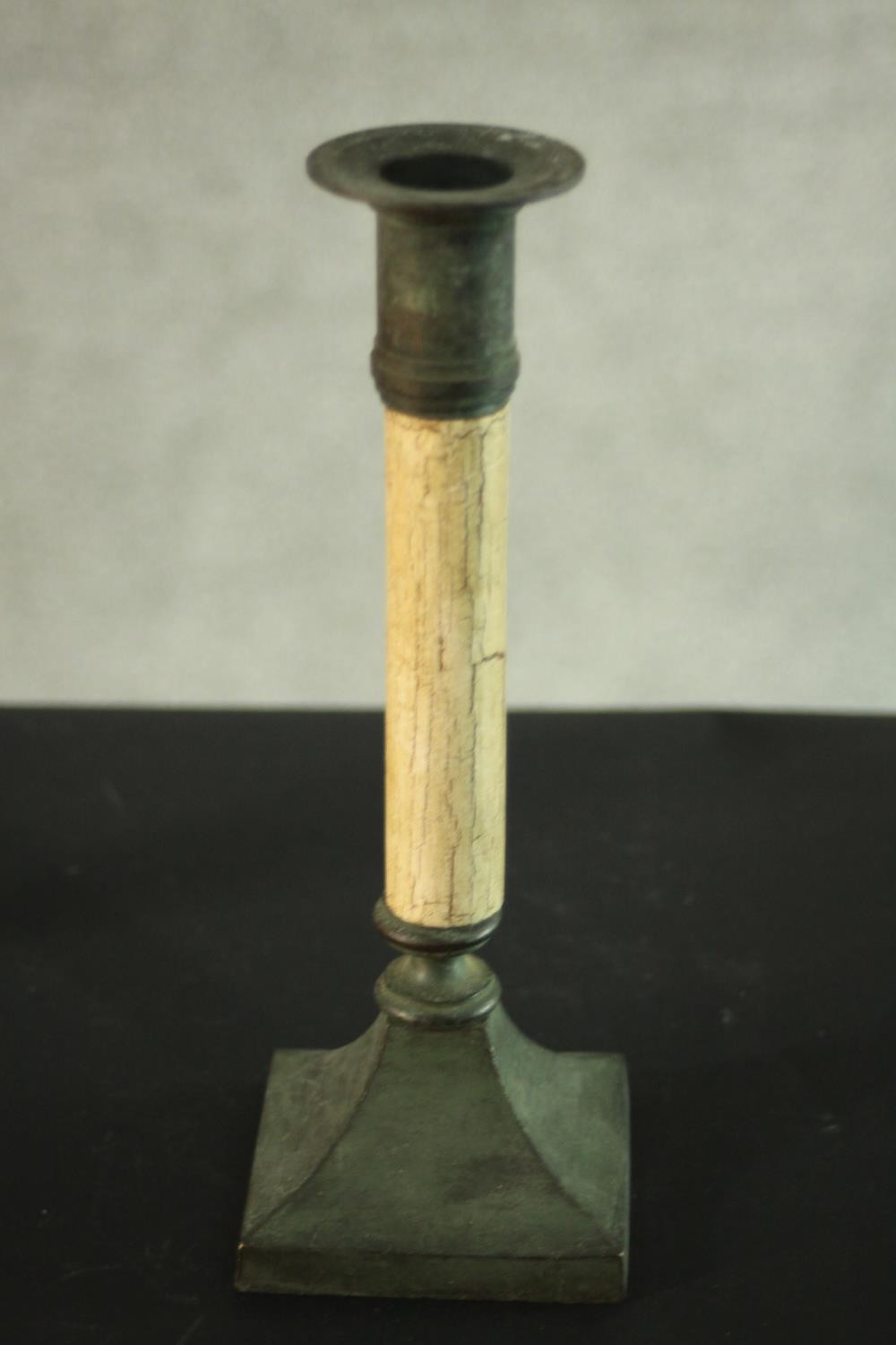 A 19th century style bronzed and faux marble candelabra and a pair of matching candlesticks. H.36 - Image 4 of 4