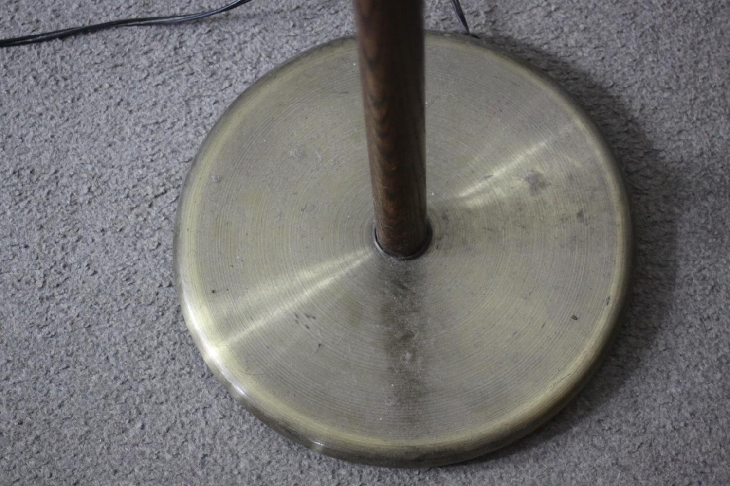 A vintage teak and brass standard lamp with hinged arm. H.134 Dia.30cm. - Image 3 of 4