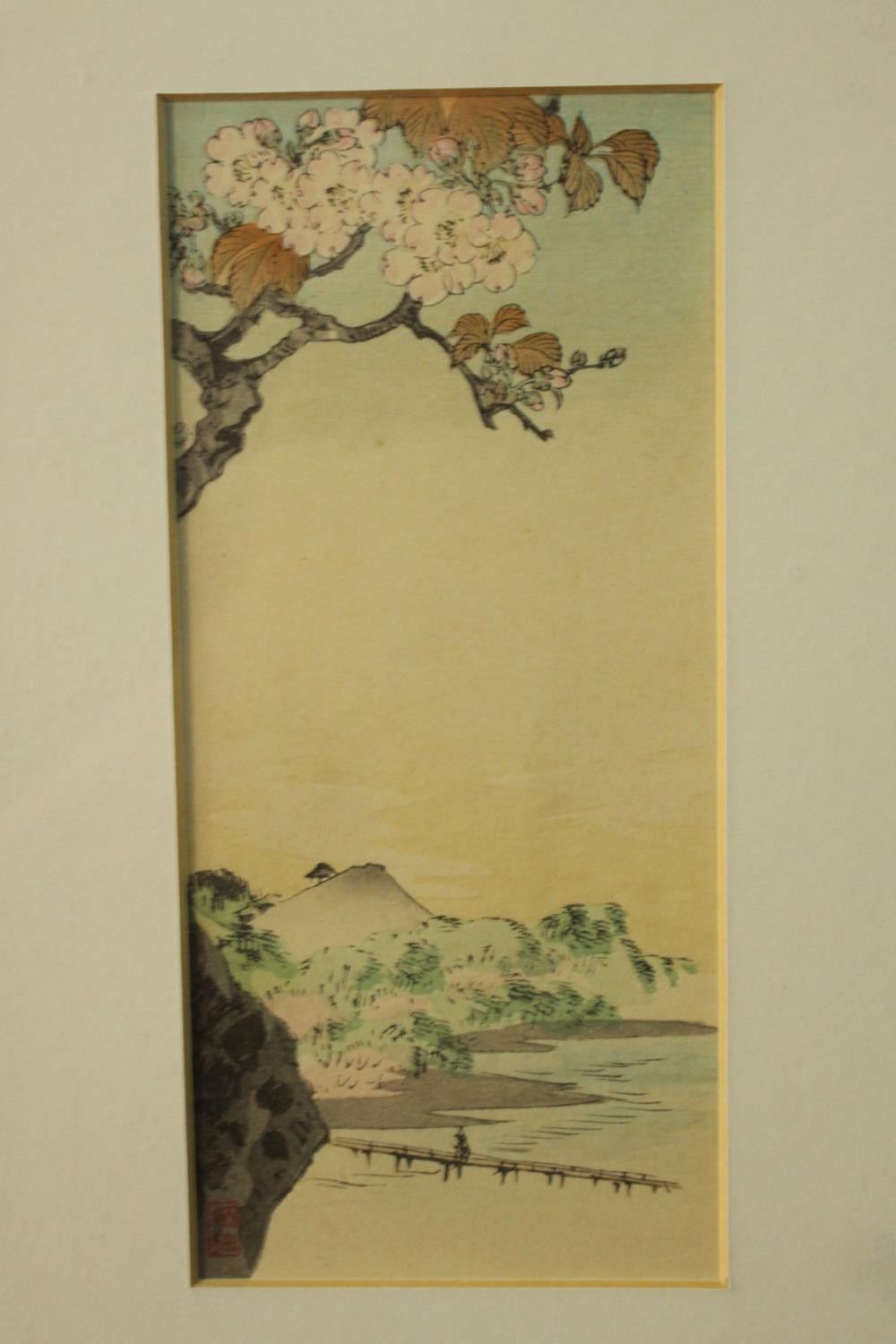 Two framed and glazed 19th century Japanese woodblock prints. One of a goose drinking at a lake - Image 2 of 10
