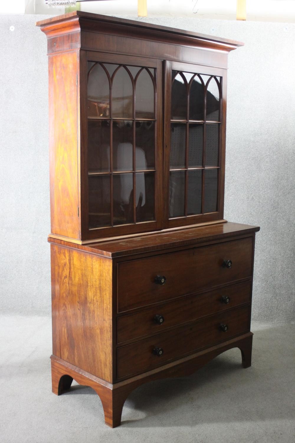 A late Georgian mahogany secretaire bookcase the upper astragal glazed section above fitted - Image 2 of 6